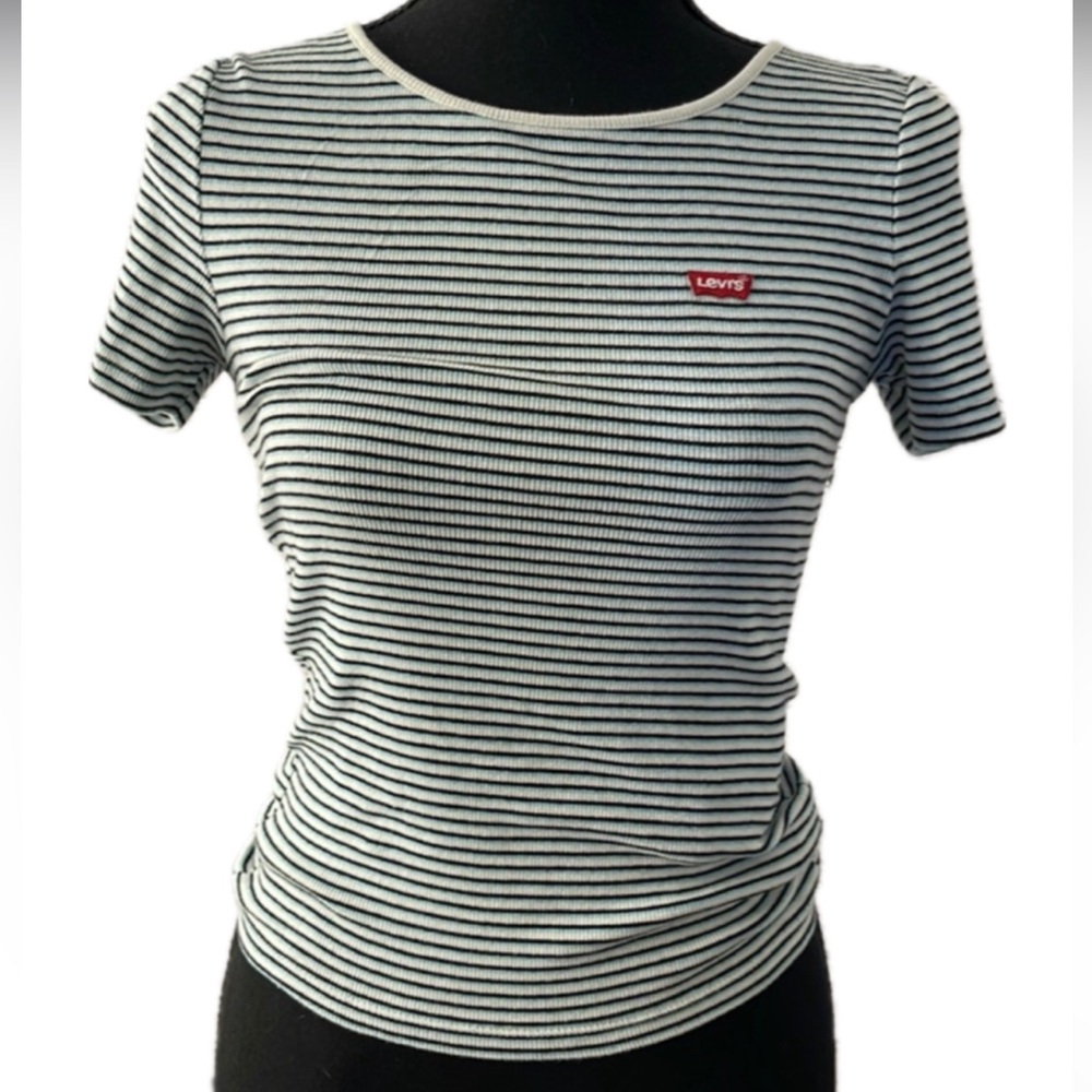 Levi's Black Blue and White Striped Short Sleeve Tee